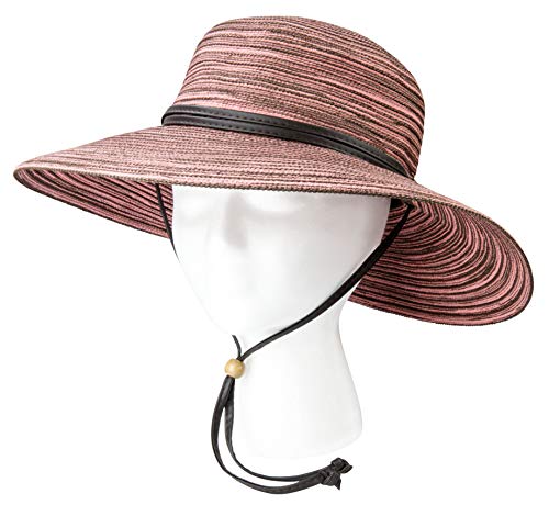 Sloggers Women's Wide Brim Braided Sun Hat with Wind Lanyard - UPF 50+ Maximum Sun Protection - color: Pink
