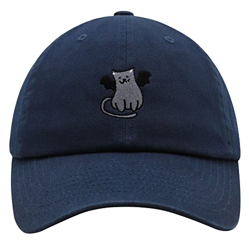 JPAK Bat-cat Premium Dad Hat Embroidered Cotton Baseball Cap Cat Kitty - color: Navy