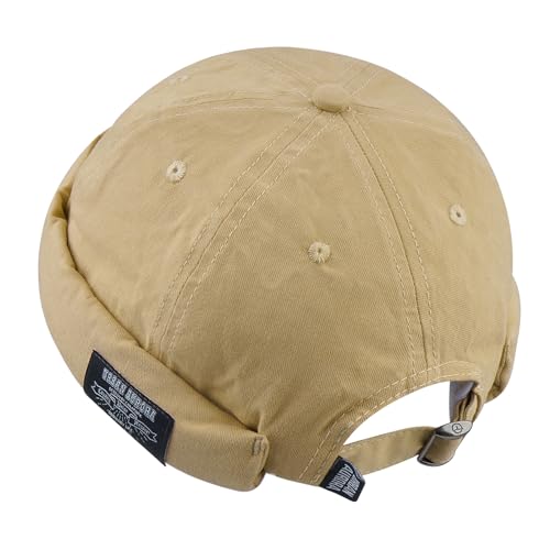 Croogo Cotton Brimless Hat for Men Rolled Cuff Docker Cap Casual Worker Hat - color: Gd30-khaki