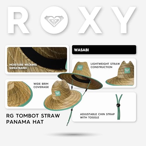 Roxy Girls' Tomboy Woven Straw Hat | Wide Brim | Adjustable | Sun Protection | Beach | Vacation | Natural - color: Wasabi