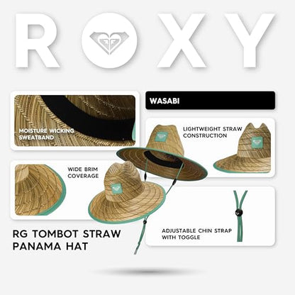Roxy Girls' Tomboy Woven Straw Hat | Wide Brim | Adjustable | Sun Protection | Beach | Vacation | Natural - color: Wasabi