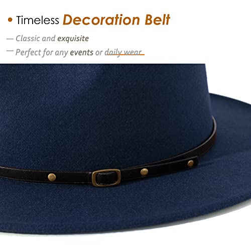 Lisianthus Women Belt Buckle Fedora Hat - color: Navy-blue