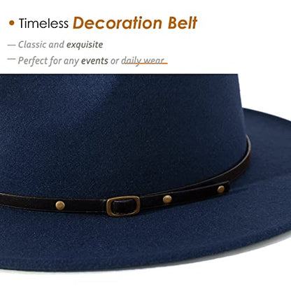 Lisianthus Women Belt Buckle Fedora Hat - color: Navy-blue