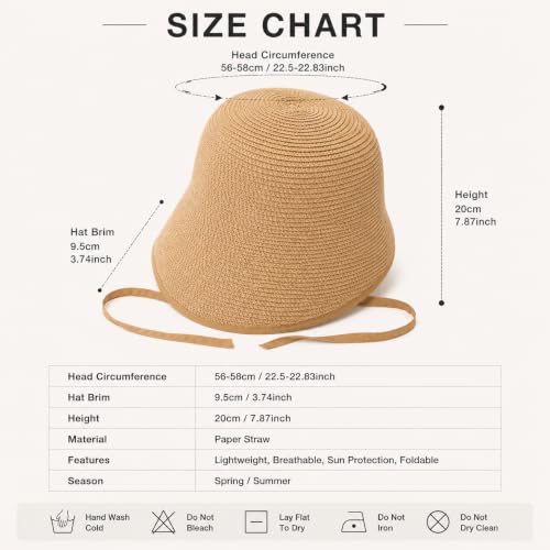 French Straw Bonnet Cap for Women Victorian Sun Hat Chin Strap Foldable