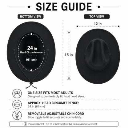 COLLECT PRESENT Plain Felt Cowboy & Cowgirl Hat for Men and Women | Western Studded Cowboy Hat in Adult Sizes - color: Black