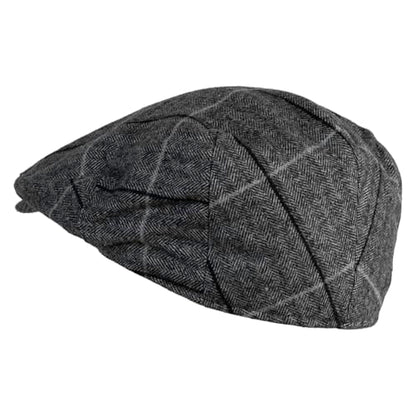 Large Plaid Wool Polyester Blend Ivy Cap - color: Grey, size: Large-X-Large