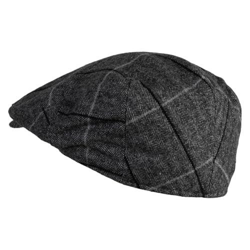 Large Plaid Wool Polyester Blend Ivy Cap - color: Grey, size: Large-X-Large
