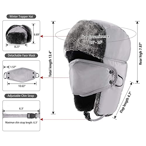 mysuntown Winter Hats for Women Men Trapper Ushanka Hat with Ear Flaps - color: Light Grey