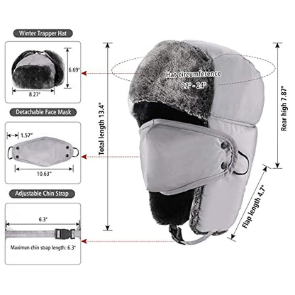 mysuntown Winter Hats for Women Men Trapper Ushanka Hat with Ear Flaps - color: Light Grey