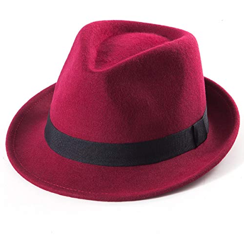 LADYBRO Straw Trilby Fedora Hat for Men Women 1920s Wool Felt Panama 7 1/4 - color: 06 Wine Red, Size: 7 1/4 (58cm), Fits 22" - 22 7/8"