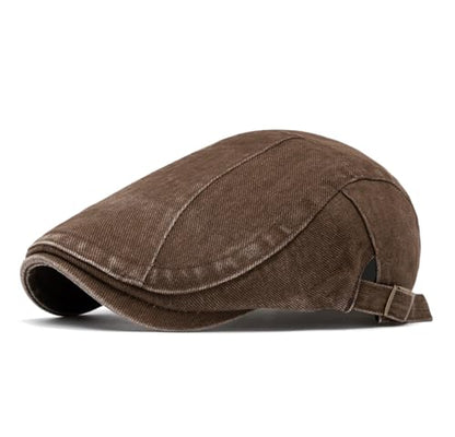 Quanhaigou Unisex Denim Newsboy Hats Flat Ivy Gatsby Cabbie Driving Berets Hat Cotton Dad Cap for Men Women - color: Wash Cotton Coffee