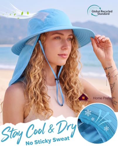 Home Prefer UPF 50+ Sun Hat with Neck Flap Wide Brim Fishing Hat for Men - color: Aqua Blue