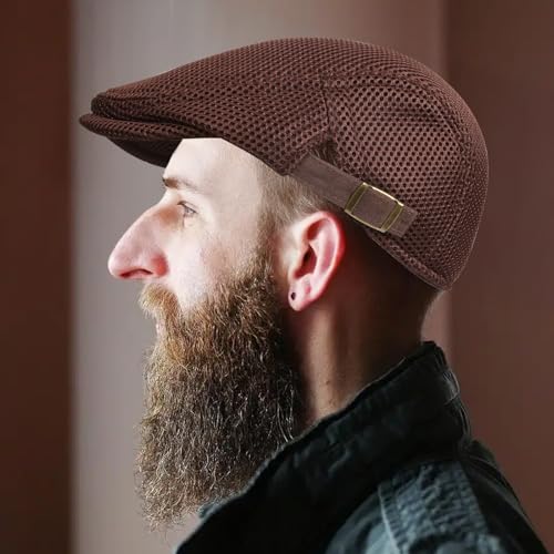 meioro Mens Breathable Mesh Summer Hat Adjustable Flat Cap Newsboy Beret Ivy Cap Irish Cabbie Fishing Hats - color: Coffee