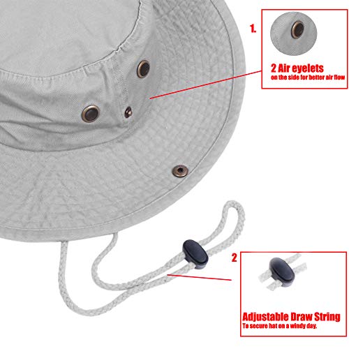 Bucket Hats with String Wide Brim Hiking Fishing UV Sun Protection Safari Unisex Boonie - color: Gray, size: Large-X-Large