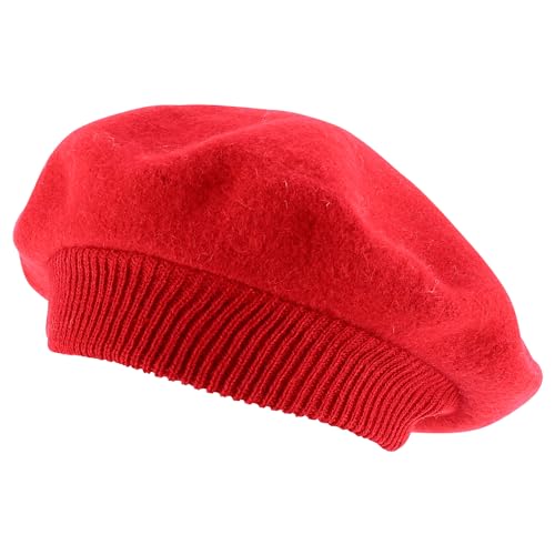 Trendy Apparel Shop Plain Solid French Wool Beret Hat - color: Red