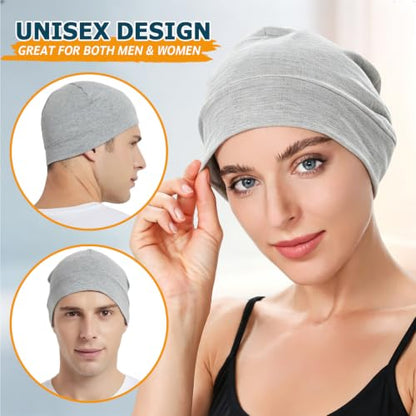 Headshion 100% Cotton Skull Caps Beanie Sleeping Hats for Men Women - color: 4 Black & Grey & Light Grey & Light White