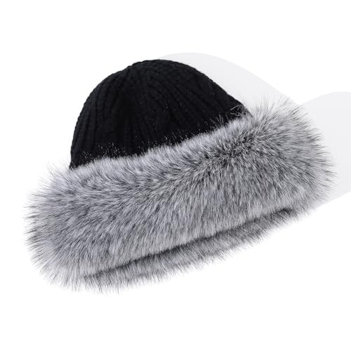 Womens Winter Knit Slouchy Beanie Hat Warm Knitted Skull Ski Cap Hats for Women Plush Edge Brimless Beanies Snow Hat - color: Mg-zzmxg25114-black