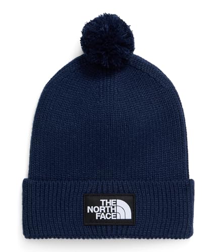 THE NORTH FACE TNF Logo Box Pom Beanie | Classic Fit, Cuffed Winter Hat for Men & Women, Soft Rib Knit Fabric & Woven Logo - color: Tnf Navy