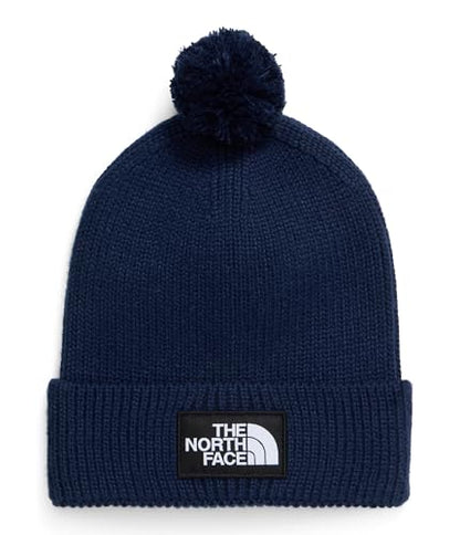 THE NORTH FACE TNF Logo Box Pom Beanie | Classic Fit, Cuffed Winter Hat for Men & Women, Soft Rib Knit Fabric & Woven Logo - color: Tnf Navy
