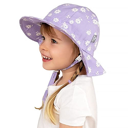 JAN & JUL Adjustable Cotton Floppy Sun Hat with 50+ UPF Protection for Girls - color: Purple Daisy, size: 0-6 Months