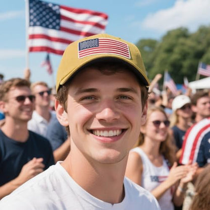2-Pack USA Flag Hats for Men Baseball American Flag Hats for Men USA Cap USA Tactical Washed for Women - color: Yellow+nany