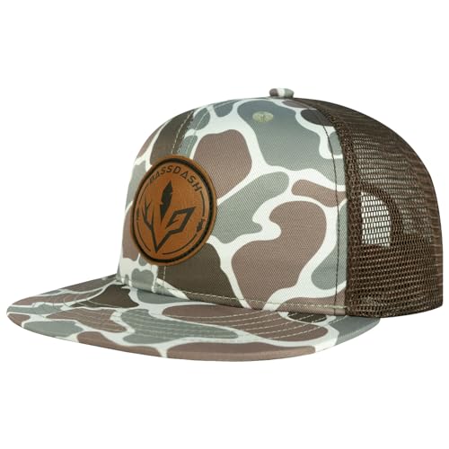 BASSDASH Flat Brim Trucker Cap Adjustable Snapback Hat Mesh Back for Men Women - color: Color Block Camo