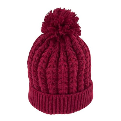 Humble Hilo Knit Hats Beanies for Women Winter Pom Beanie Men or Women Beanies Cable Knit Beanie - color: Dark Red Pom Pom