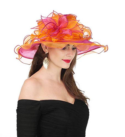 SAFERIN Women's Organza Church Fascinator Bridal Tea Party Wedding Hat - color: 2867-orange Rose