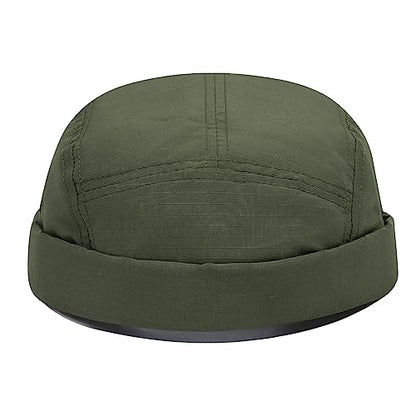 Clakllie Quick Dry Brimless Docker Cap for Men Summer Beanie Sailor Skullcap Lightweight Waterproof Adjustable No Brim Hat - color: S-dbh01-army Green