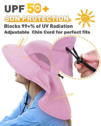Tirrinia Wide Brim Sun Hat with Neck Flap for Men & Women - color: Dusty Pink