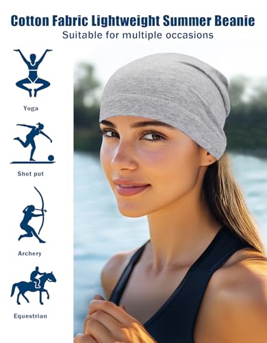 Cotton Skull Caps Lightweight Summer Beanie Hat Thin Sleep Sleeping Hats Chemo Caps Running Helmet Liner - color: Black & Grey