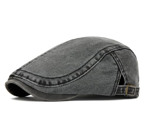 Cotton Newsboy Cap,Breathable Ivy Gatsby Cabbie Beret Hat for Men's Women Driving Hunting Golf - color: Distressed Denim Black