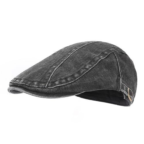 Unisex Adjustable Patchwork Flat Cap 100% Cotton Washed Distressed Ivy Newsboy Hat for Men Women 57-62cm - color: Black