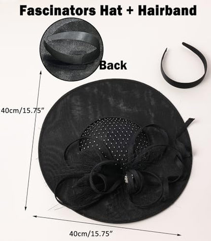 Unpifolov Fascinators Hats Elegant Women Flower Mesh Feathers Wedding Cocktail Bride Headband for Derby Hat Tea Party - color: Black
