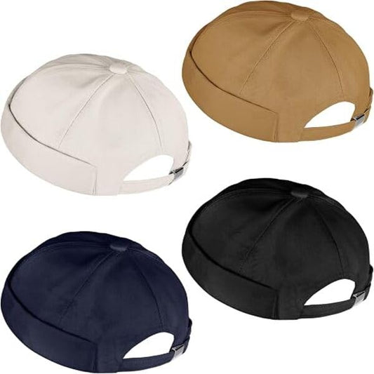 Men's Cotton Brimless Docker Cap 4 Pack Adjustable Rolled Cuff