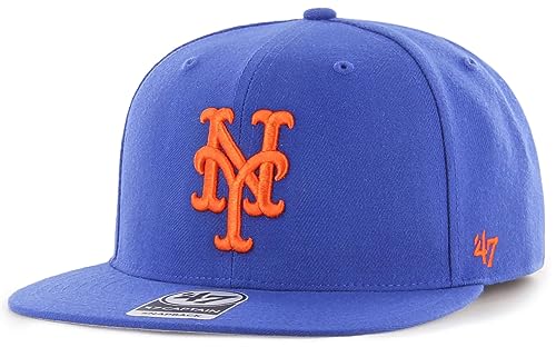 47 MLB Sure Shot Captain Hat Adjustable Structured 6-Panel Snapback Hat Cap, Adult One Size Fits All - color: New York Mets