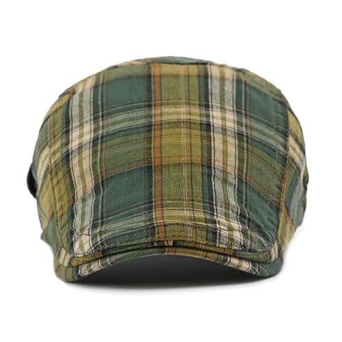 Summer Tartan Plaid Newsboy Cap Adjustable Cotton Gatsby Cabbie Outdoor Sun Flat Hat - color: Green