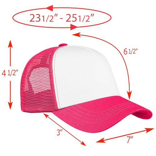 Falari 5-Panel Mesh Baseball Cap, Trucker Hat, Structured Plain Design, Cotton, Adjustable Size - color: 1pk Hot Pink