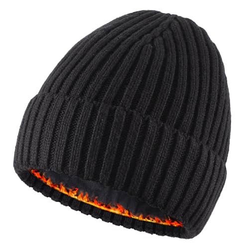 Connectyle Fleece Lined Cuffed Beanie Hat for Men Women Knitted Winter Wool Beanies Skull Cap Warm Watch Hat - color: Black
