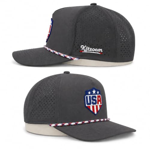 Patriotic Golf Rope Hat for Men, 5 Panel Adjustable Snapback Outdoor Cap - color: Charcoal Gray