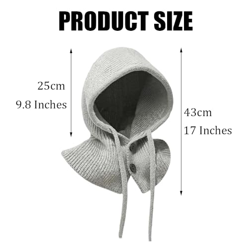 MIUP00 Windproof Warm Hooded Scarf Hat,Balaclava Women Winter Hats,Ladies Autumn and Winter Knitted hat Pullover,Off White - color: Grey