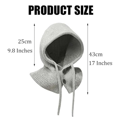 MIUP00 Windproof Warm Hooded Scarf Hat,Balaclava Women Winter Hats,Ladies Autumn and Winter Knitted hat Pullover,Off White - color: Grey