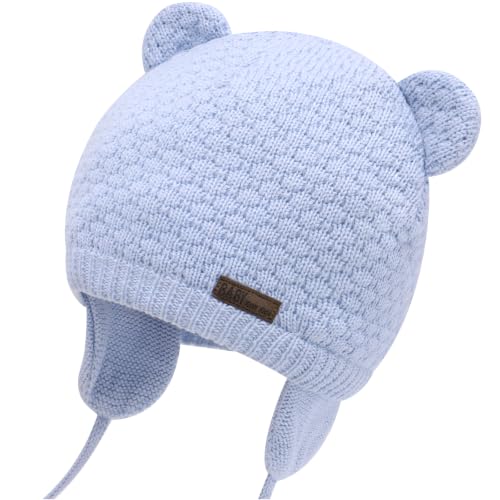 Duoyeree Baby Winter Hat, Bear Knit Earflaps Cotton Lined for Toddler Kids - color: Aqua Blue, size: 0-6 Months