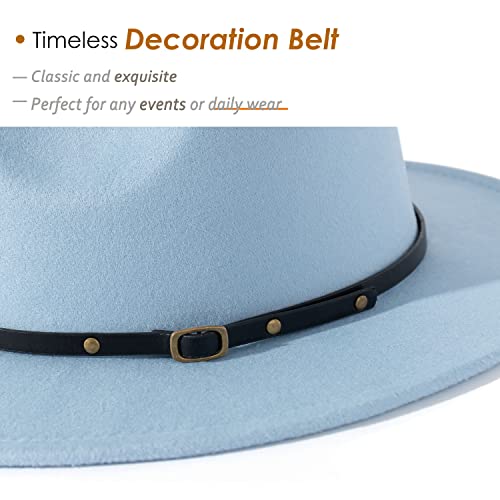 Lisianthus Women Belt Buckle Fedora Hat - color: Light Sky Blue