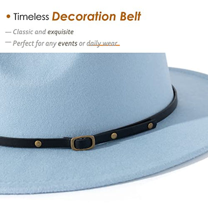 Lisianthus Women Belt Buckle Fedora Hat - color: Light Sky Blue