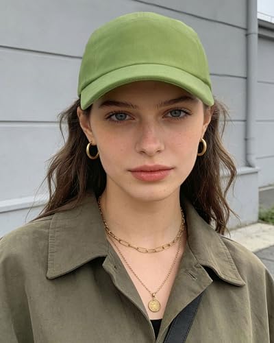 CLAPE Short Brim 5 Panel Hat, Low Profile Breathable Cotton Cap - color: Bs25dy07-lightgreen