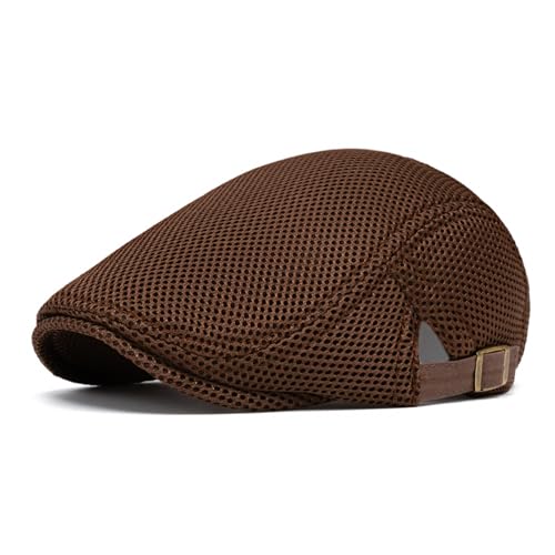 meioro Mens Breathable Mesh Summer Hat Adjustable Flat Cap Newsboy Beret Ivy Cap Irish Cabbie Fishing Hats - color: Coffee