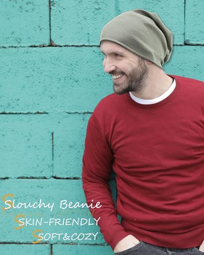 vidsel Slouchy Beanie Hats for Women & Men Cotton Knit Cuffed Skull Cap - color: 1-grayish Green