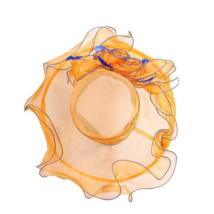 Women Oganza Sun Hat Church Wide Brim Wedding Formal Fascinator Hat - color: Orange