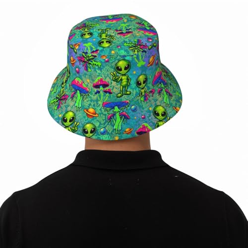 Bucket Hat for Men Women Packable Sun Hats Fisherman Outdoor Summer Travel Hiking Beach Caps - color: Alien